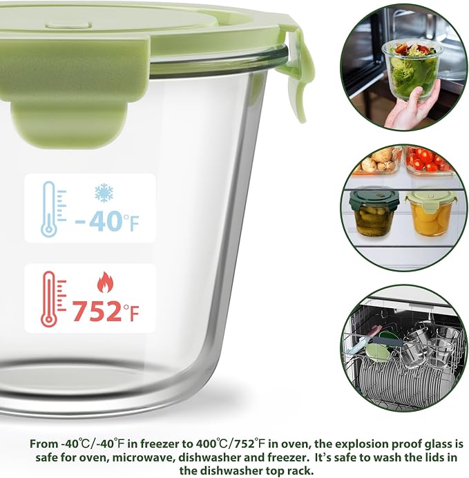 3Cup/23oz Glass Meal Prep Containers with Vented Lids, 6 PACK | Airtight丨Heat-Resistant丨BPA-Free丨Lunch Soup Leftover Food Storage丨Microwave Oven Dishwasher Freezer Safe丨Round