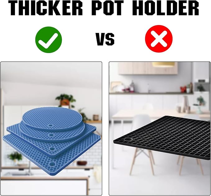 4 Pack Trivets for Hot Dishes | Hot Pads for Kitchen, Silicone Pot Holders for Kitchen Countertops,Table, Hot Pots and Pans, Easy to Wash and Dry,Blue