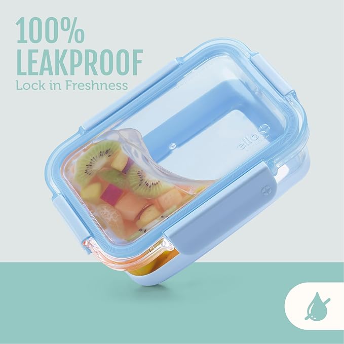 Ello Duraglass Refresh 3.4 Cup Meal Prep Containers, 10 Pc, Garden Goals | Glass meal prep container set with silicone boots, airtight leakproof BPA-free lids, microwave, freezer & dishwasher safe