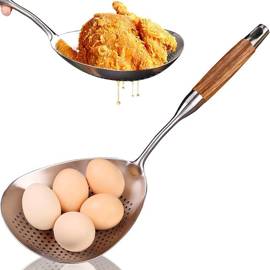 MARTE Skimmer Slotted Spoon，304 Stainless Steel Large Skimmer Ladle Spoon Spider Strainer for Cooking and Deep Frying，16 Inch Pasta Strainer Spoon for Kitchen with Ergonomic Comfortable Grip Handle