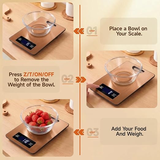 Food Scale, Digital Kitchen Scale with Hanging Loop, 11lb Baking Scale | 1g Accuracy, g/oz,etc.5 Unit Conversion, Tare Function, Fingerprint-Resistant Steel, Suitable for Cooking, Baking ,Meal Prep