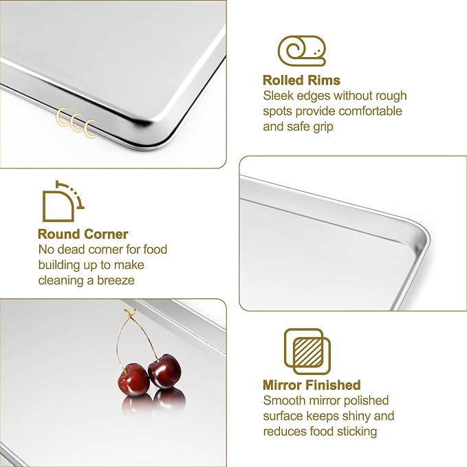TeamFar Baking Sheet with Rack, Stainless Steel Sheet Pan-16/12.5/9 Inch | Cookie Sheets Baking Trays and Cooling Racks for Cooking, Non-Toxic & Heavy Duty, Dishwasher Safe, 6 PCS (3 Pans + 3 Racks)