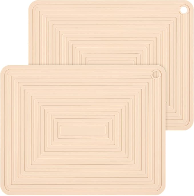 Beige Silicone Trivets for Hot Dishes Pots and Pans, Hot Pads for Kitchen, Rectangler Silicone Pot Holders, Heat Resistant Mat for Quartz Countertops, Multipurpose Trivet Mat Set 2