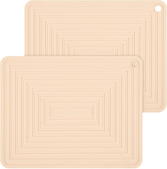 Beige Silicone Trivets for Hot Dishes Pots and Pans, Hot Pads for Kitchen, Rectangler Silicone Pot Holders, Heat Resistant Mat for Quartz Countertops, Multipurpose Trivet Mat Set 2