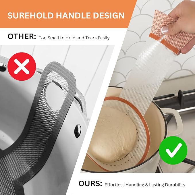 Silicone Bread Sling 2-Pack, Exclusive SureHold Handles, Silicone Sourdough Baking Sling, the Bread Mat for Bread Making Tools, Sourdough Bread Baking Supplies (2)