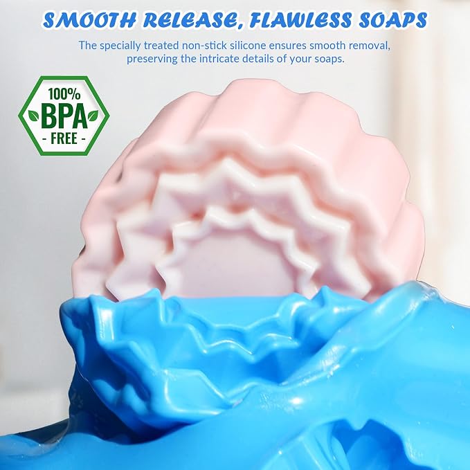 HKNMTT 3Pcs Soap Molds 6-Cavity Multi-Design Silicone Mold for DIY Craft | Geometric Floral+Rectangular Designs, for Chocolate Shower Steamer Bath Bomb Lotion Shampoo Bar Dessert Non-Stick Food Grade