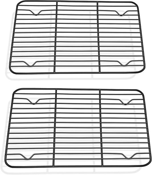 P&P CHEF Cooling Baking Rack Pack of 2, Stainless Steel Cooling Racks for Cooking Baking Roasting Grilling Drying, Dense Wires & Smooth Edge, Easy to clean, Black, 9.7" x 7.3"