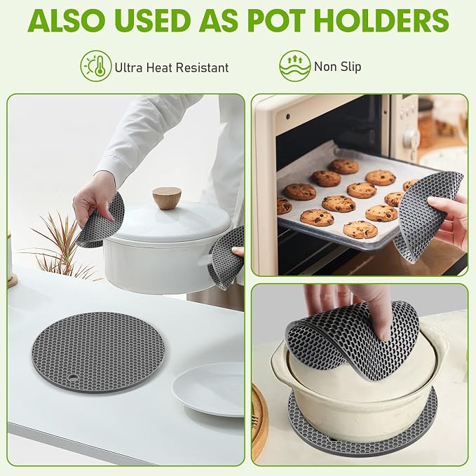 Silicone Trivets for Hot Dishes, Food-Grade Silicone, BPA Free 4PCS | It Can Be Placed on Kitchen Countertops, Dining Tables, or in Pots to Prevent Burns, and Is Dishwasher-Safe.