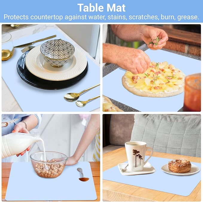 3Pack Silicone Sheet for Crafts, Resin Jewelry Casting Molds Mat, Food Grade Silicone Placemat, Multipurpose Table Protector, Nonstick Nonskid Heat-Resistant, Blue (15.7x11.8inch)