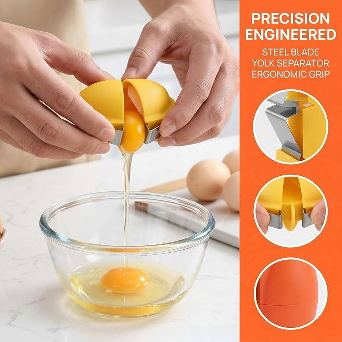 2026 Upgraded Stainless Steel Egg Cracker and Separator – 2 Pack Raw Egg Opener with Shell Cutter, Dishwasher Safe Egg Tool, Yolk & White Separator for Fresh Eggs, Not for Hard Boiled (Yellow)