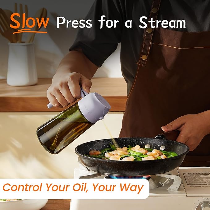 TrendPlain - Original 16oz/470ml Olive Oil Dispenser Bottle for Kitchen Gadgets and Air Fryer Accessories - Olive Oil Sprayer for Cooking w/Stickers - Lilac