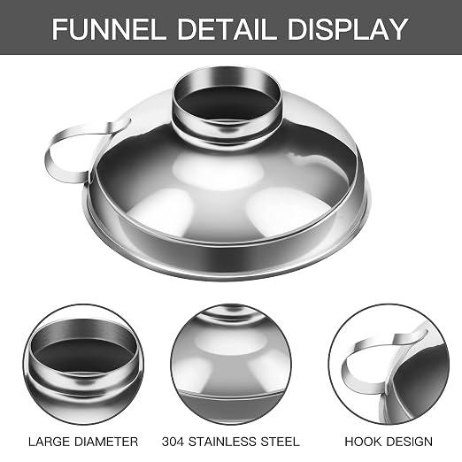 2 PCS Canning Funnel for Wide and Regular Jars, Wide Mouth Funnel Stainless Steel Funnels for Kitchen Use, Metal Funnels Set for Transferring Liquid Power Jam Grains Dry and Wet Ingredients