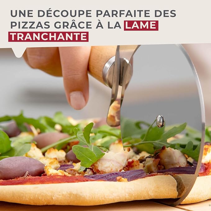 Fackelmann XXL Pizza Cutter for Pizza and Tarte Flambée, Pizza Wheel with Sharp Stainless Steel Blade, Pizza Roller with Ergonomic Beech Wood Handle, Approx. 23 cm