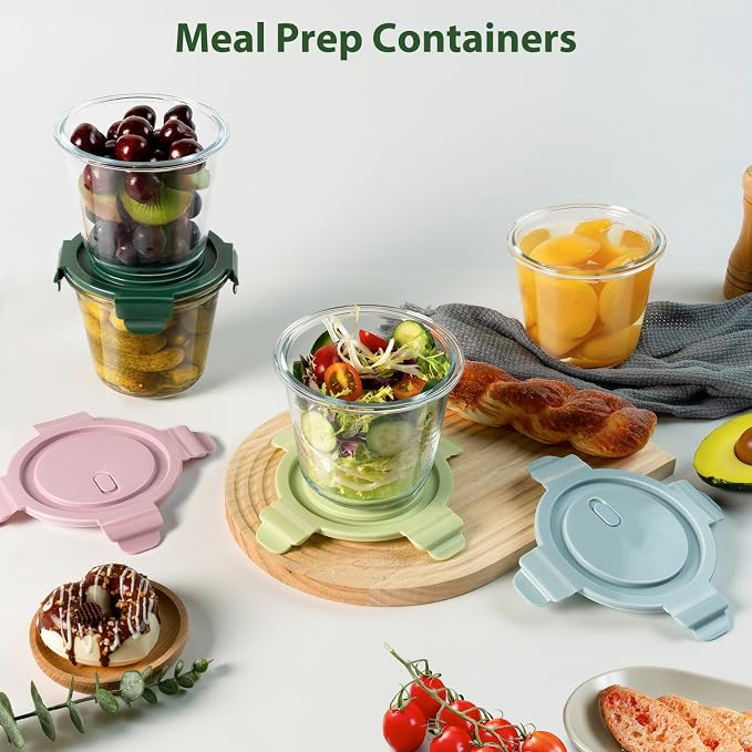 3Cup/23oz Glass Meal Prep Containers with Vented Lids Food Storage, 4 PACK | Soup Freezer丨Stew Sauce Leftover Storage丨Airtight丨Heat-Resistant丨BPA-Free丨Oven Microwave Dishwasher Freezer Safe丨Round & Tall