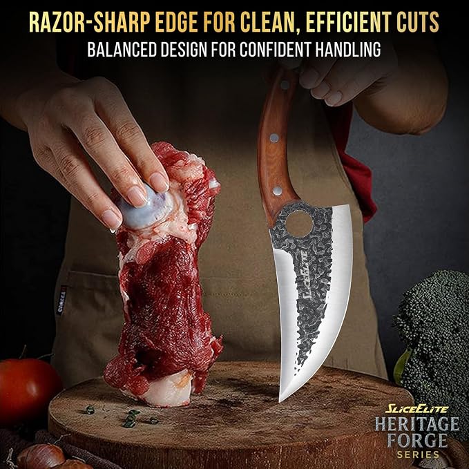 SliceElite 2PCS Hand-Forged Butcher Knife Set | Cleaver & Viking Knives for Meat Cutting | Professional Chef Knife Gift Box, Perfect BBQ Tool for Men