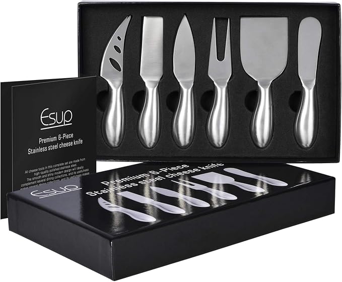 Esup Cheese Knife Set Premium 6-Piece Stainless Steel Cheese knives Set with Gift Box for Weddings, Housewarming, Anniversaries, Birthday and Christmas