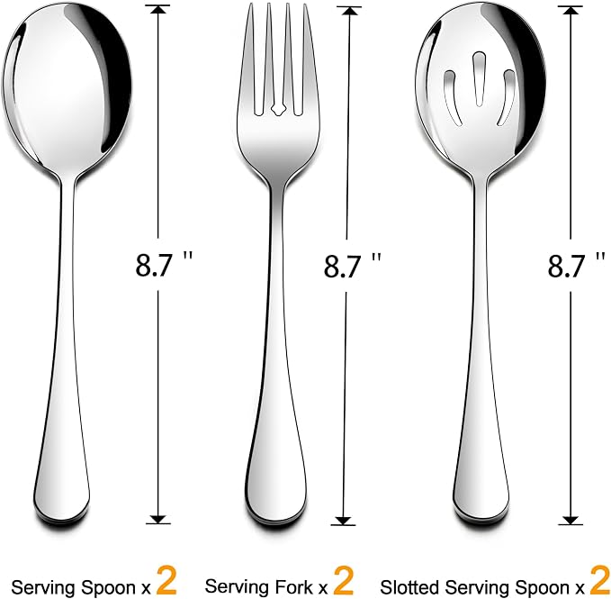 Homikit 6-Piece Serving Spoons Forks Set, Stainless Steel Serving Utensils Metal Hostess Set for Catering Buffet Banquet Party Kitchen Restaurant, 8.7 Inch, Mirror Polish, Dishwasher Safe