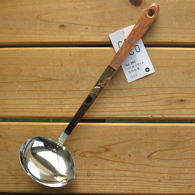 Frostori Seisakusho Pakka Wood Ladle, Small, Stainless Steel, Wooden Pattern, Made in Japan