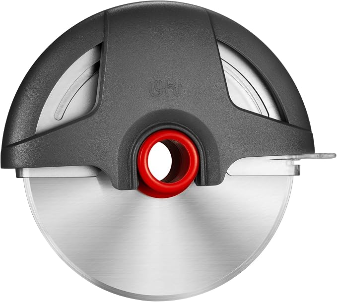 UHIYEE Palm-Grip Pizza Cutter Wheel with Protective Blade Guard, 4.3" Detachable Stainless Steel Pizza Slicer for Deep Dish Crusts, Easy Cleaning, Gray