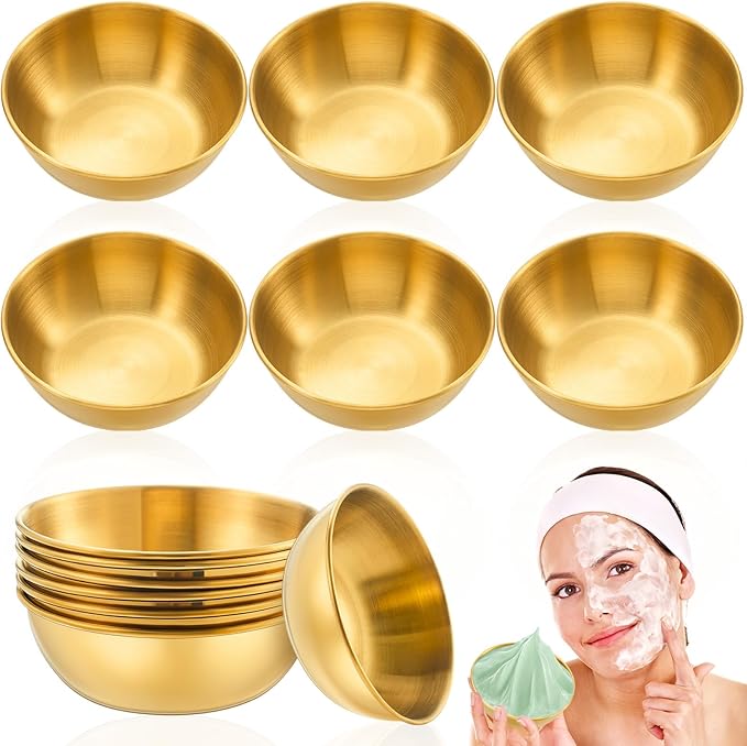 Teenyyou 6 Pcs 3. 23 In DIY Face Mask Mixing Bowl Stainless Steel Esthetician Facial Mask Bowl Facial Small Mixing Esthetician Supplies for Lady Women Skincare Home Salon Cosmetic Beauty (Gold)