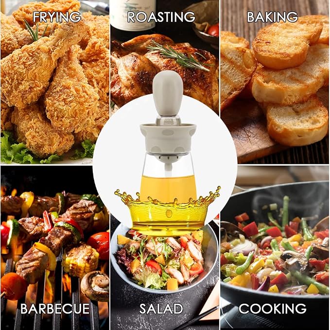 Oil Dispenser with Brush - 2 Pack Glass Olive Oil Dispenser Bottle for Kitchen with Silicone Basting Brush BBQ Grilling Baking Cooking, T-OB22, White+Red