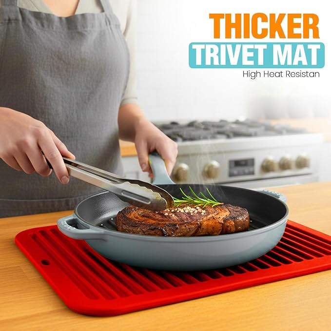 Silicone Trivets for Hot Pots and Pans - 2 Heat Resistant Pot Holders Silicone Trivet Mat Multipurpose Counter Pads (Red)