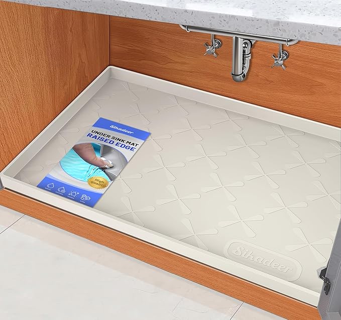 Waterproof Under Sink Mat 37" x 22" Silicone Mat Cabinet Protector | Heavy Duty Deep Drip Tray, Extra Thick Non Slip Liner for Kitchen & Bathroom, Pets, Organizer, Storage, Boots, Home Essential