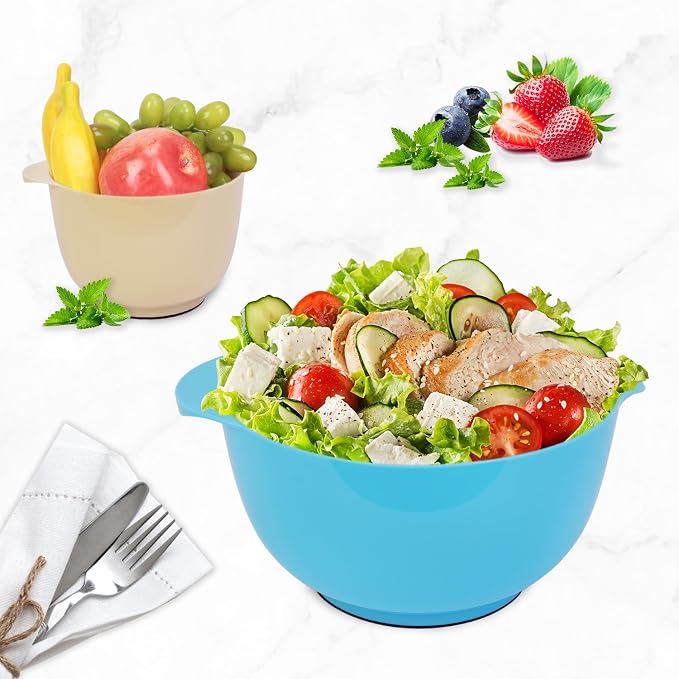 BoxedHome Classic Mixing Bowls Set of 4, BPA Free Plastic, Microwave Safe | 4.5, 3.5, 2.5 and 1.7 QT, Non-slip Base Large Non-toxic Nesting Bowl with Pour Spout, Dishwasher Safe, for Prep, Cooking