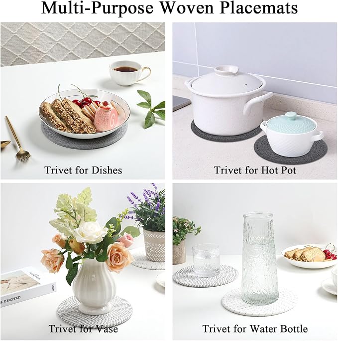 SHACOS 8 Inches Trivets for Hot Dishes, 4 Pieces Cotton Trivets Mats for Kitchen, Hot Pads for Countertops and Table, Heat-Resistant Pot Holders for Hot Pots and Pans(Gray, 4pcs)