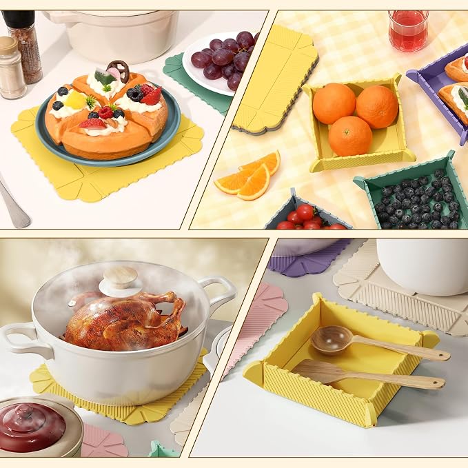 Magnetic Silicone Trivet & Pot Holder, Kitchen Heat Resistant Mat | Trivets for Hot Dishes, Hot Pots & Pans, Non-Slip Hot Pads for Countertops & Dining Table & Oven, Jar Opener & Spoon Rest
