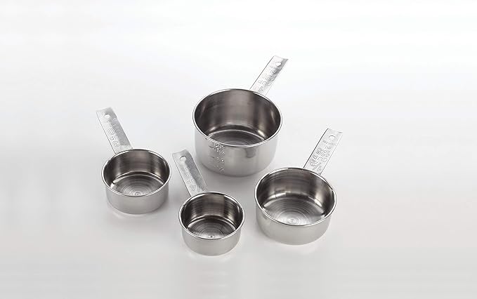 American Metalcraft MCL4 Flat-Handled Stainless Steel Measuring Cup Set - Four Sizes 1/4 1/3 1/2 1 Cup - Durable 200 Series Stainless Steel – For Bakery, Commercial Kitchen, Catering & Foodservice