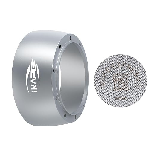 IKAPE Magnetic Dosing Funnel Set, 51MM Espresso Dosing Ring & Puck Screen Kit Compatible with Delonghi 51MM Bottomless Portafilter - with 8 Small Magnet (Silver)