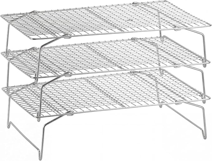 P&P CHEF 3 Tier Stackable Cooling Racks for Cooking and Baking, 15" x 10" | Stainless Steel Stackable Grid Cooling Rack for Cooling Roasting Grilling, Collapsible & Heavy Duty, Oven & Dishwasher Safe