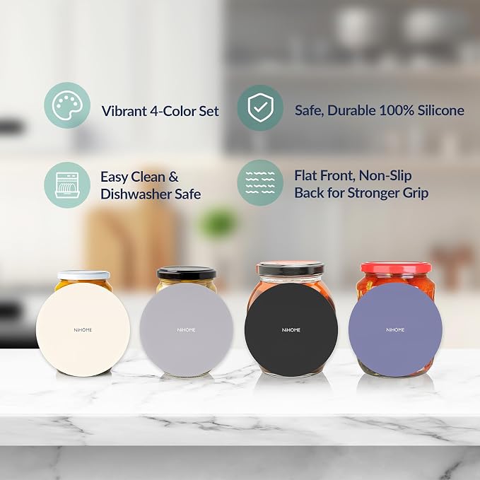 NiHome Silicone Jar Opener Gripper Pads, 6 In for Seniors, Neutral, 4 Pack | Textured Back Pattern For Superior Grip, Food-Grade Silicone, Heat-Resistant Multi-Use Kitchen Pad For Jars, Pots, Spoons