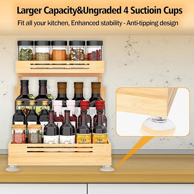 Banlilu Under Sink Organizer, Pull Out Cabinet Organizer, 2 Tier Slide Out Sink Shelf Cabinet Storage Shelves, Storage for Kitchen Bathroom, Natural Premium Bamboo Wood