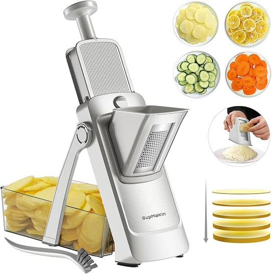 SupMaKin Upgrade Larger Safe Mandoline Slicer with Cheese Grater Potato Slicer for Chips, Vegetable & Food Cutter,Thickness Adjustable 0.1-8 mm, Kitchen Faster Slice (Only Slicer)