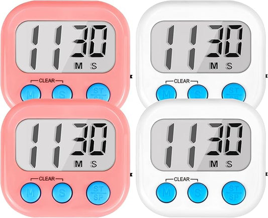 Timer for Kids Teachers Digital Kitchen Timers for Cooking Large Magnetic Classroom Timer 4Pack-White Pink