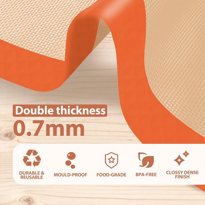 2 Half & 1 Quarter Silicone Baking Mat, Baking Sheets | Non Stick, Silicone Mats for Baking, Baking Supplies for Cookies, Bread & Pastry, Heat-Resistant & Reusable, Orange