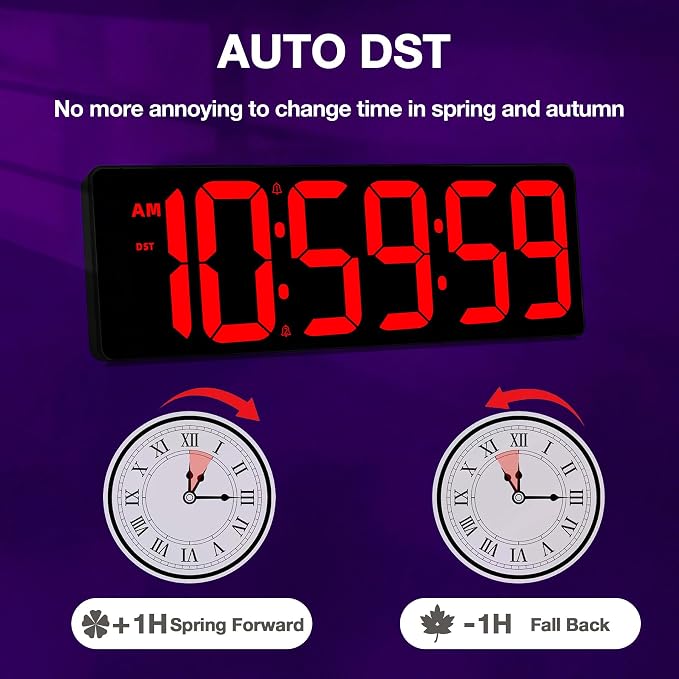 17.2" Large Digital Timer Wall Clock with Remote Control, Count Down Up Digital Timer, Auto DST LED Big Digital Clock for Bedroom Kitchen Living Room Office Gym Home Decor, Red