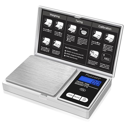 Fuzion Pocket Gram Scale - 1000g/0.1g Digital Mini Travel Food Scale | Easy of Use, LCD Display, Tare Function, 6 Modes Ounces Grains, Batteries Included