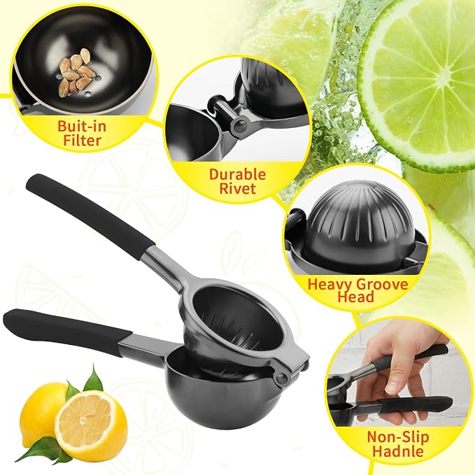 SHIKORI Lemon Squeezer, Large Heavy Duty Handhelp Juicer for Lemon, Stainless Steel Hand Press Citrus Juicer, Lime Squeezer Bar Tool, Manual Citrus Press (Grey)