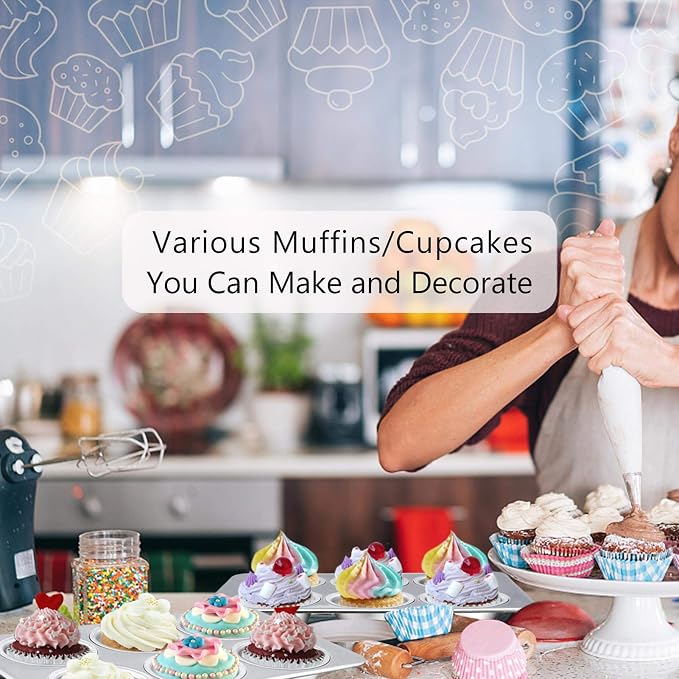 TeamFar Muffin Pan, 6 Cup Muffin Baking Tins Pans, Cupcake Pan Tray Set Stainless Steel for Baking Cakes Cornbread Tarts and More, Healthy & Non Toxic, Oven & Dishwasher Safe - Set of 3