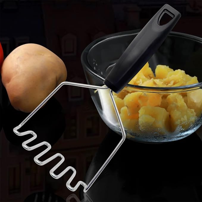 2PCS Heavy Duty Potato Masher, Sturdy Masher, Stainless Steel Food Masher Tool for Potatoes, Avocados, Beans, Fruit & Vegetables