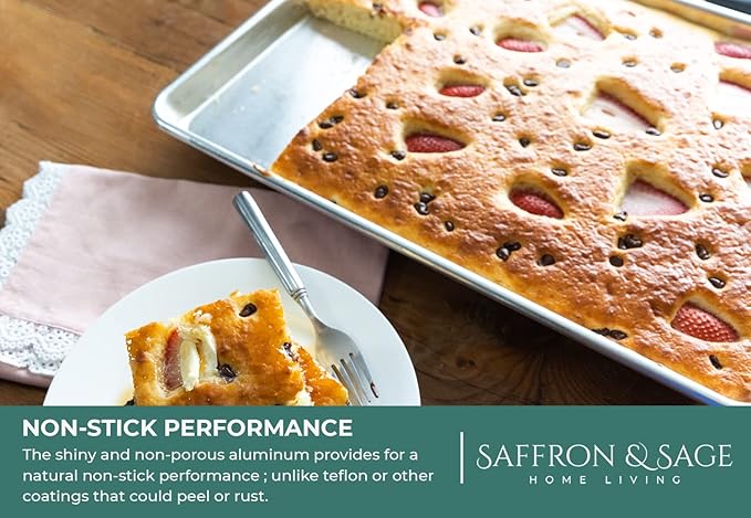 Commercial Quality Cookie Sheet and Rack - Aluminum Half Sheet Baking Pan and Stainless Steel Cooling Rack Set 13x18 Rust & Warp Resistant, Heavy Duty