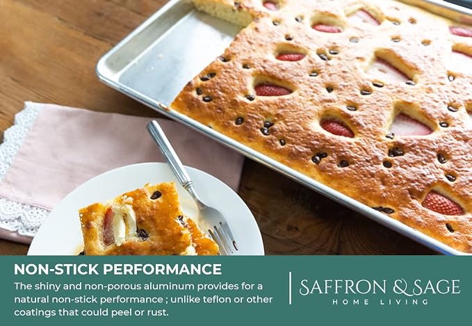 Commercial Quality 2 Pack Cookie Sheet and 2 Pack Rack - Aluminum Half Sheet Baking Pan and Stainless Steel Cooling Rack Set 13x18 Rust & Warp Resistant, Heavy Duty