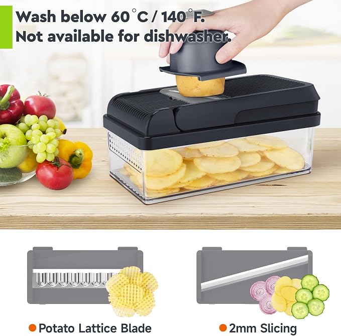 MealHelper 15-in-1 Vegetable Chopper, 10 Blade Veggie Chopper, Practical Food Chopper with Container, Cheese Grater, Home Essentials & Kitchen Gadgets(Grey)