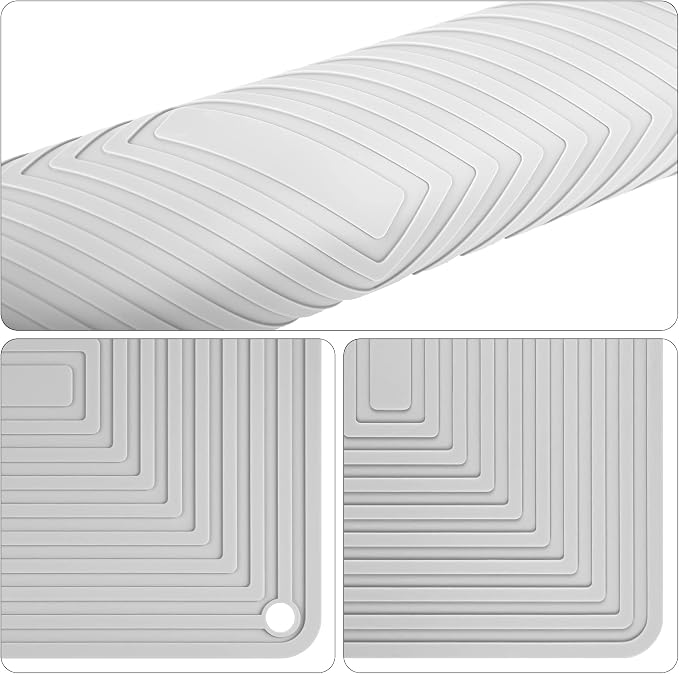 Silicone Trivets for Hot Dishes, Pots & Pans, Light Grey Hot Pads for Kitchen Counter, Multi-Purpose Heat Resistant Mat, Versatile Silicone Pot Holders Mats, Trivet Mat for Table Top Set 2