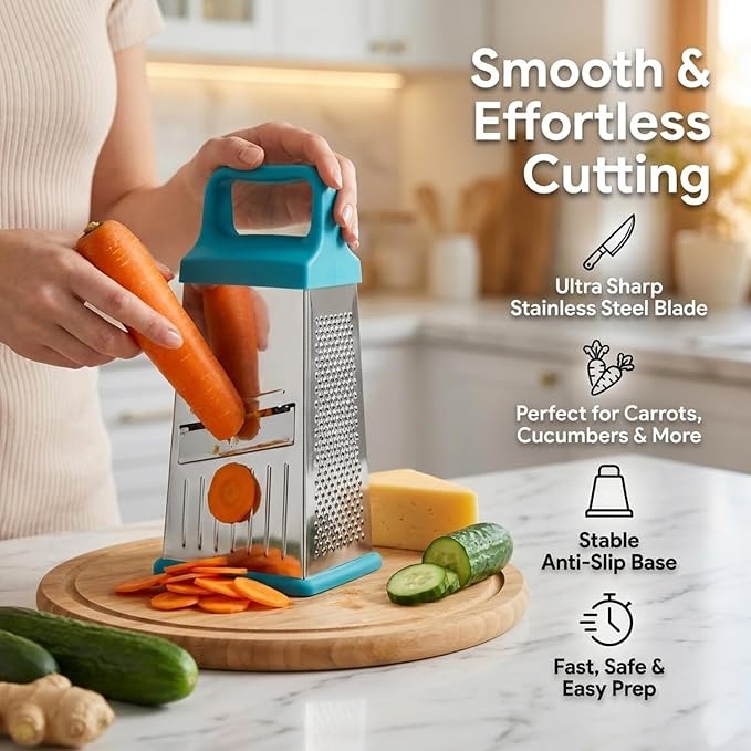 Signamio 5 in 1 Grater Stainless Steel Box, Vegetable Slicer for Kitchen - Multi-Function Carrot Grater Machine, Premium Stainless Steel Design for Effortless and Efficient Food Preparation