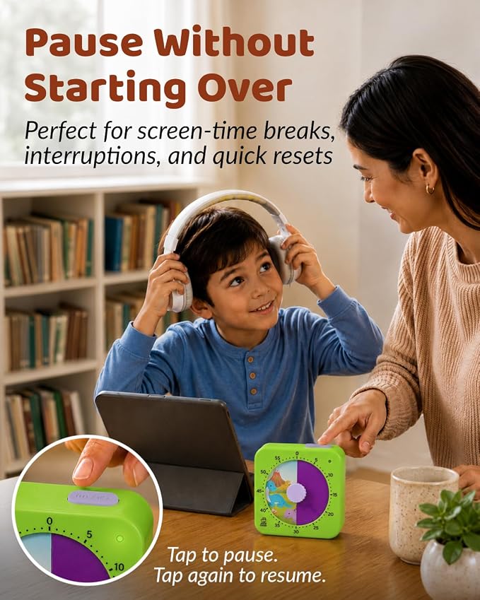 Visual Timer for Kids - The Perfect Kids Timer Visual Aid for Classroom, Home & Desk Use - Great for Study, Productivity, Toddlers Shower & Potty Training Time 60 Minute Countdown Timers (Dinosaur)