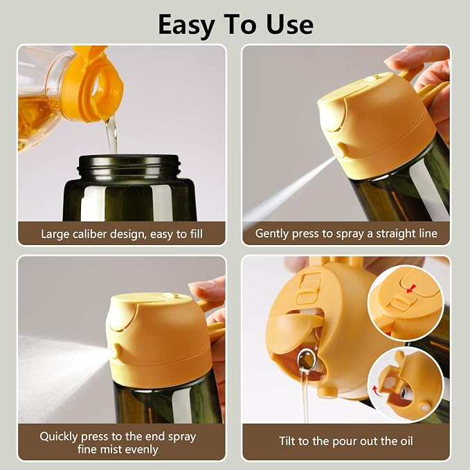 SWEET VIEW Olive Oil Dispenser and Oil Sprayer | 16oz/470ml Glass Light-Proof Oil Pourer for Kitchen Air Fryer, Cooking, Salad, and BBQ, with Stickers